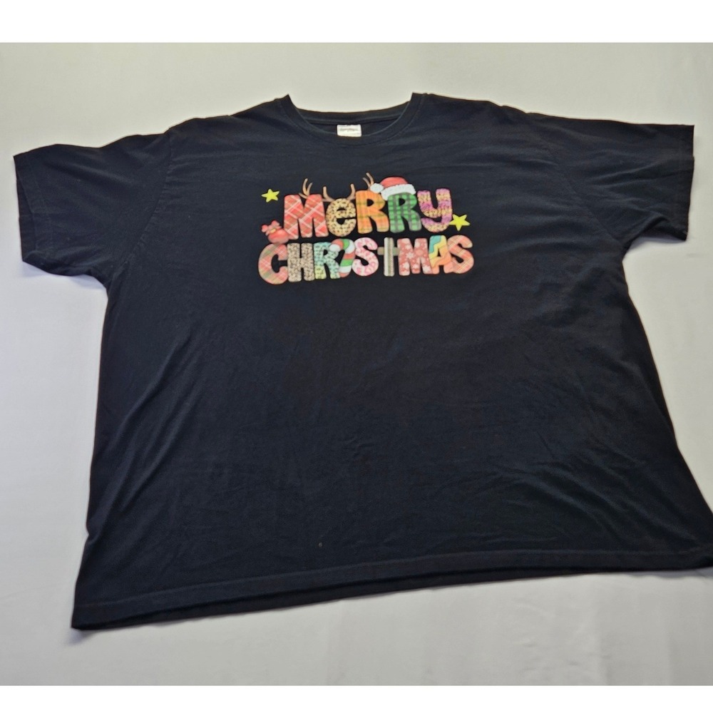 Teeraphique Womens Merry Christmas Graphic T-Shirt Black Cotton Holiday Tee 2XL